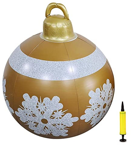 Settoo Weihnachtsdekorationen Weihnachten Aufblasbar Ball 60cm Aus PVC Christbaumkugel,Weihnachtskugel Personalisiert Baumschmuck Weihnachtskugeln (mit Inflatorzylinder)