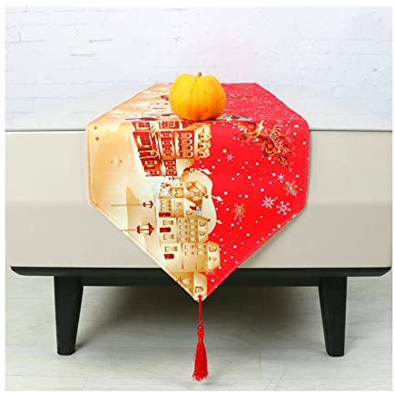 Aotiwe Tischläufer, Tischtuch für Biertisch aus Polyester Weihnachtsthema Weihnachtsmannhaus Rot 33x180CM für Feiertage Partys Hochzeit Dekor