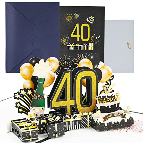 Joyoldelf Geburtstagskarte zum 40. Pop Up Grußkarten, 3D Pop Up Karte Geburtstag Grußkarte, Geburtstagskarten mit Umschlag für Frauen Mütter Mädchen Männer Freunde Romantik Geschenk-Karte