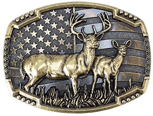 Longcreek Patriotic American Flag Deer Belt Buckle - Elk, Viking, Punk, Western Cowboy Gifts