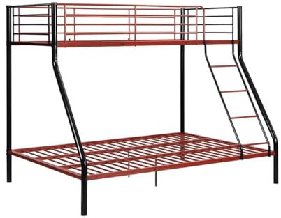 Vente-unique - Etagenbett - 90 & 140 x 190 cm - Stahl - Schwarz & Rot - ELEVATIO IV