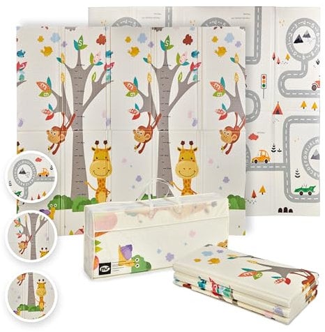 MS Fancy - Tappeto da gioco per bambini, 180 x 200 cm - Fronte-retro, Tappetino super imbottito (1,5 cm di spessore), Pieghevole e con Borsa per il trasporto