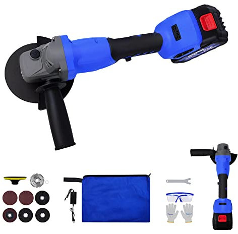 Akku bürstenlose Winkelschleifer 10000RPM 3 einstellbare Geschwindigkeit, 115mm, 3000mAh Akku, mit Trennschleifscheiben Zubehör, 2 Position Griff, leichte kompakte Schleifer Kit