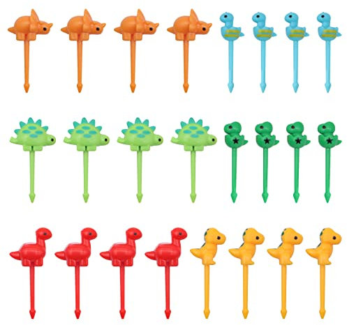 VEGCOO 24 Stück Food Picks, Obstgabeln Kinder Spieße kinder Mini Gabeln für Kinder Süße Dinosaurier Mini-Zahnstocher Dessertobst-Mittagsparty für Erwachsene Kinder