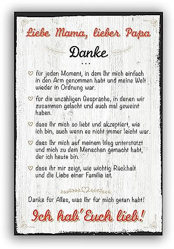 Danke Mama und Papa - Schild für Zuhause mit Zitat als Geschenk und zur Dekoration