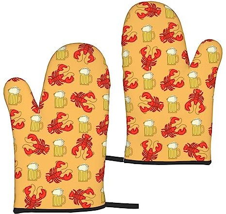 Mikrowellen-Bier- und Krebsmuster-Handschuhe, Kochen, Backen, hitzebeständige Küchenhandschuhe, Polyesterhandschuhe, Ofenhandschuhe, 1 Paar