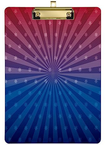 Acryl-Klemmbrett, A4/Briefgröße, Klemmbretter mit niedrigem Profil-Clip für Krankenschwestern, Studenten, Kunst, Büro, 30,5 x 22,9 cm, goldfarbene Klemmleiste, rot und blau, 4. Juli