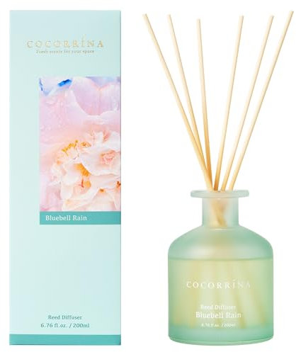 Cocorrína Raumduft Diffuser mit Duftstäbchen 200ml- Bluebell Regen, Natürlich, Langanhaltend, für Schlafzimmer Badezimmer Regal Dekor Büro Dekoration, Aromatherapie