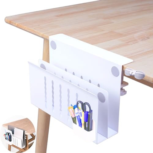 SUMHEN Schreibtisch-Organizer mit 2 Ebenen, zum Aufhängen mit magnetischem Stifthalter, kein Bohren unter dem Schreibtisch, Laptop-Halter für Büro und Zuhause (Doppeldeck)