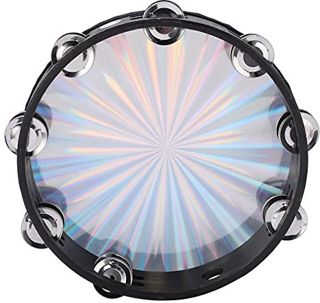 Radiant Tamburin 10 Zoll Handtrommel mit Zweireihigen Schellen, Reflektierende Trommel, Musikinstrument für Kirche, Erwachsene, KTV, Partyspiele