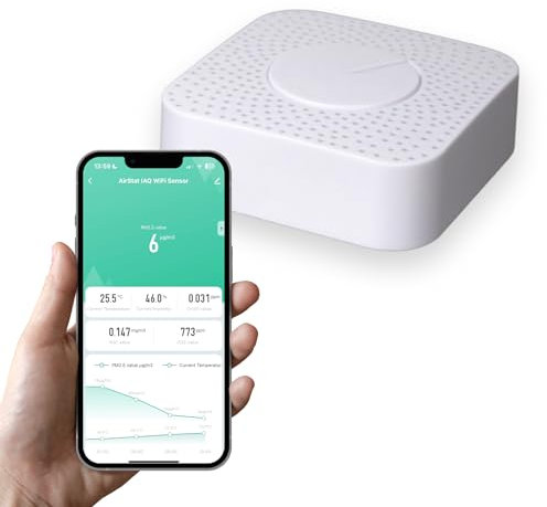 Arrows-UK Smart 6-in-1 Air Quality Monitor for Home - Real-Time Indoor Environment Monitoring, CO2, VOC, PM2.5, Temperature & Humidity Tracker