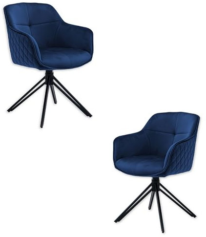Emma Esszimmerstühle 2er Set mit schwarzem Metallgestell, Blau - Bequeme Samt Stühle für Esszimmer & Wohnzimmer - 59 x 82 x 62 cm (B/H/T)