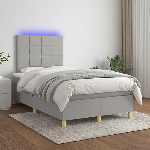 NITCA Boxspringbett 120 x 200 cm mit Matratze und Led Bett Komplett Polsterbett 120 x 200 cm Mit Matratze Bett Mit Led Boxspringbett Led Schlafzimmerbett Komplett Hellgrau-59 Stoff