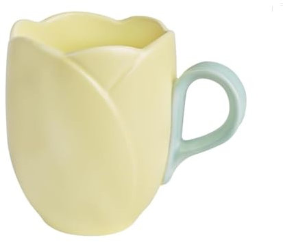 FülleMore 3D Tulpe Blumen Kaffeetasse Teetasse Neuheit Blumenform Kaffeebecher 350ml Porzellanbecher mit Griff Bürotasse Geschenk für Geburtstag Muttertag Weihnachten Valentinstag (Gelb)