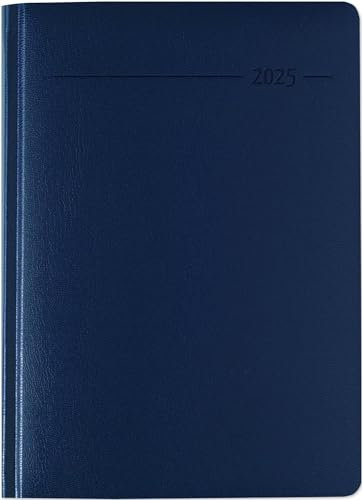 Zettler - Buchkalender Balacron 2025 blau, 15x21cm, Taschenkalender im Balacron Einband mit 416 Seiten, 1 Tag auf 1 Seite, Adressteil, Monatsübersicht, Mondphasen und internationales Kalendarium