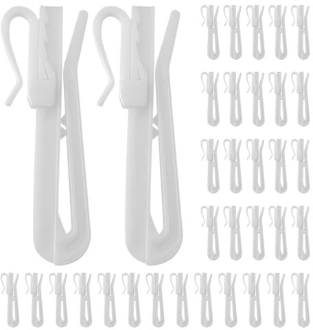 Miralith 35 Pcs Plastic Curtain Hooks, Adjustable Curtain Hooks for Door Shower Window Curtains, Curtain Track Hooks for Hanging And Moving, Curtains Header Clip Hooks