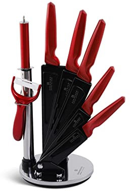 EDENBERG Messerset 8-teilig Küchenmesser Schere Kochmesser Brotmesser Schneidemesser scharfes Küchenmesserset - Keramik-Küchenmesser-Set (8-teilig mit Messerblock) EB-00951