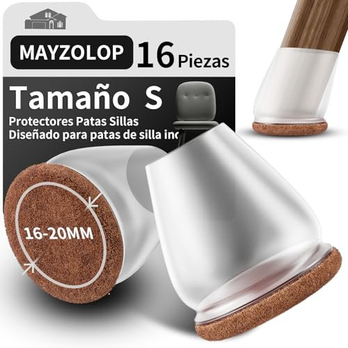 MAYZOLOP 16 Piezas Protector Patas Sillas, Transparentes Protectores Patas Sillas para Inclinación De Las Patas, Cubre Patas Sillas con Fieltro para Suelos De Madera Dura, No Scratches No Noise