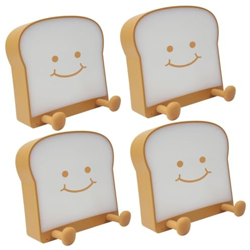 Garneck 4 Stück Toast Nachtlicht kawaii Nachtlampe Nachtlicht für Kinderzimmer schlafzimmerlampe schlafzimmer lampen handyhalterung Babystilllicht wiederaufladbare Nachtlampen USB Brot ABS