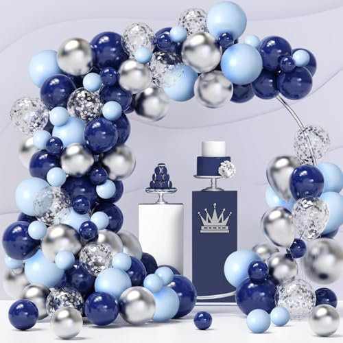 Luftballon Girlande Blau Silber, 120 Stück Ballon Girlande Dunkel Blau Silber, Luftballons Ballonbogen Marineblau Hellblau für Geburtstag Hochzeit Babyparty Abschluss Party Deko