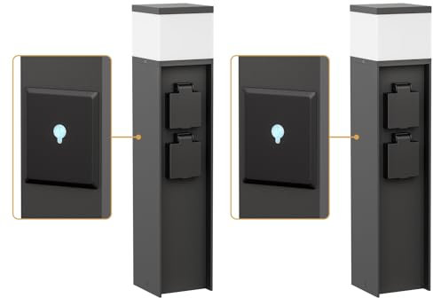 ledscom.de 2 Stück Wegelicht/Pollerleuchte PODEL für außen, IP44, Smart Home, WLAN, Alexa, 39 cm, schwarz, 1x G9 max. 10W, 2 Steckdosen