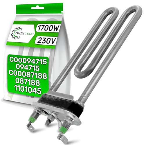 Heizstab 172 mm 1700W 230V mit Thermosicherung für Waschmaschine mit dem Originalcode C00094715 für Indesit für Ariston 482000022781 für Whirlpool - Garantie 5 Jahre - Onix TECH