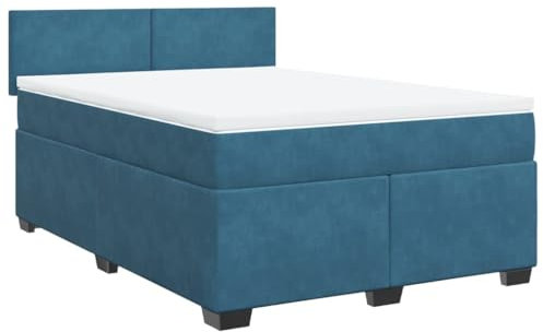 vidaXL Boxspringbett mit Matratze Blau 160x200 cm Samt