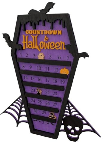 Countdown-Kalender aus, Halloween Adventskalender 2024, Desktop-Ornamente aus in Sargform, 2024 handgefertigte Tischdekoration mit Glatzenspinnennetz