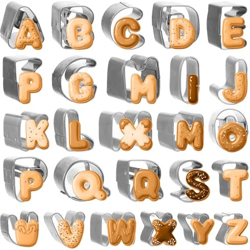Piriuuo 26 Stück Ausstecher Buchstaben, Edelstahl Fondant Buchstaben Ausstecher Ausstechform Keksausstecher Ausstechformen Buchstaben Plätzchenform für Backen, Kochen und für Feiertags Mottopartys
