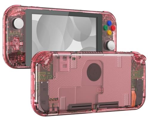 eXtremeRate Custodia Cover Scocca Pulsanti Tasti ABXY DIY Ricambio per Nintendo Switch Lite con Protezione Schermo Pellicola Vetro Temperato(NON Include Console)-Trasparente Ciliegia Rosa