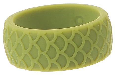 YARNOW Men's Outdoor Silicone Ring Flexible Elastic Finger Ring Fish Scale Texture Military Green Size 8 for Sports and Gym Activities