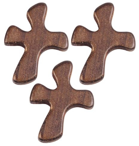 Croci in legno, crocifisso tascabile, set di croci di preghiera, compagno spirituale, e portatile, perfetto per pregare, legno originale, marrone chiaro/scuro, 10 x 8 x 1 cm