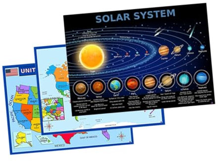 LAPYAPPE 1 Set Welt- Und Sonnensystemkarten, Multifunktionale Wandkarte Für Klassenzimmer, Geografie, Weltlandkarte, Poster, Interessantes Geografie-poster, Haushalts-lernposter
