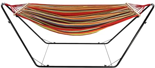 Actiasgear - Garden Hammock with Sturdy Metal Stand | 200cm x 100cm, Multi-Coloured, Outdoor & Indoor Use