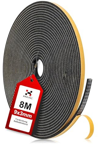 XEEINC 8M Joint Porte Fenetre Isolation, 9mm(B) x 3mm(D) Joint de Porte Dentrée, Autocollante Bande de Joint Etancheite Porte Anti-froid et Phonique - Noir