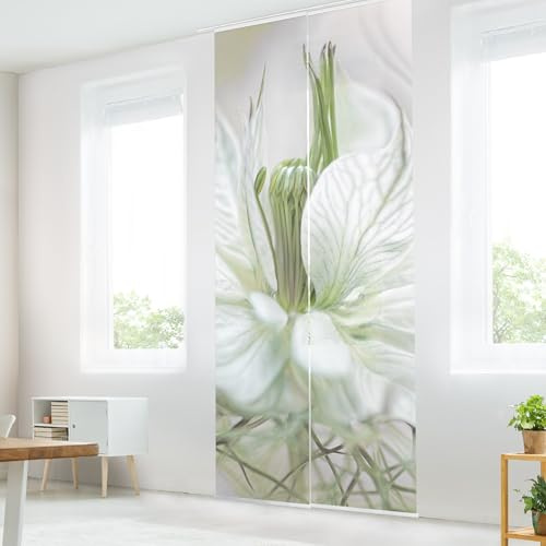 micasia Schiebegardine halbtransparent 60er Paneel Klett Blumen Textil lichtdurchlässig - Motiv Modern Flächenvorhang Weiss Wohnzimmer Schlafzimmer 1758 (120x250 cm - 2er Set)