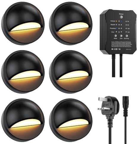 SQEDT Low Voltage Warm White Deck Lights with Transformer Photocell Sensor Dimmable and Timer IP67 Waterproof Fence Lights for Outdoor Yard, Patio, Pathway, Holiday Decoration Lighting 6PACK