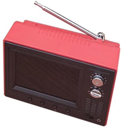 Milageto Winziger Fernseher, Essen, Spielzeug, Puppenhaus-Fernseher, 1/12, für Kinderspielzeug, Vintage-Stil, Puppenhausmöbel, Mini-Fernseher, funktionierender, Rot