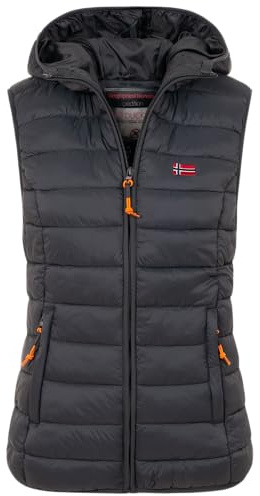 Geographical Norway Damen Steppweste mit Kapuze Frühling sportlich Übergangs Weste Herbst