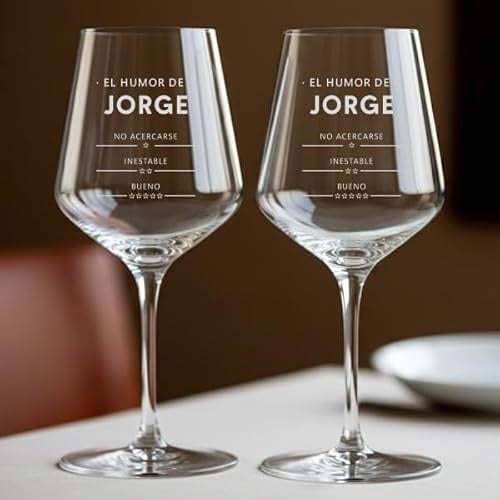 Transparent Gift Copa de Vino «Humor de» con Nombre y Textos Personalizados. Copas de Cristal Grabadas. Copas para Día del Padre. Regalo Personalizado para Ocasiones Especiales.
