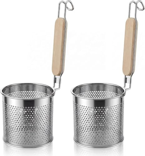 Eulihent 2 Pezzi Cestelli Divisori per Pasta Cestelli Cuocipasta Stainless Steel, 10cm Separatore Pasta per Pentola con Manico per Cibo, Tagliatelle, Verdura, Cibo Cinese