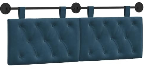 vidaXL Hängendes Kopfteil Blau Samt, Schlafzimmer, modernes Wand-Kopfteil, rechteckig mit Samtbezug, gesteppt, Holzwerkstoff, platzsparende Dekoration