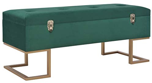 Mhdvray Sitzbank mit Stauraum 105 cm Grün Samt Goldbeine, platzsparende Polsterbank mit Truhenfunktion, robuster Flurtruhe für Wohnzimmer Schlafzimmer Flur