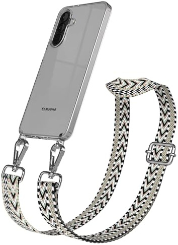 EAZY CASE Handykette - Verstellbares Taschenband kompatibel mit Galaxy A37, Schulterriemen, Handykordel mit Silikon Hülle, Umhängetasche, Grün Schwarz Silber