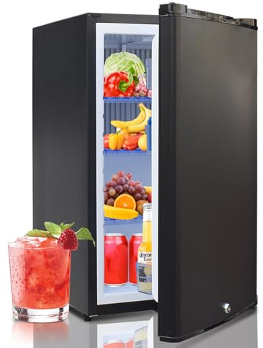 Techomey 12V Fridge 50L, Silent 2 Way Fridge with Lock, Campervan Refrigerator 12v 240v for Caravan, Motorhome, Boat, Truck, Bedroom, 0-10℃
