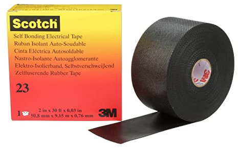 3M Scotch Cinta de empalme de goma 23, 2 pulgadas x 30 pies, negro, autofusible (basado en EPR) cinta aislante eléctrica de goma, 1 rollo