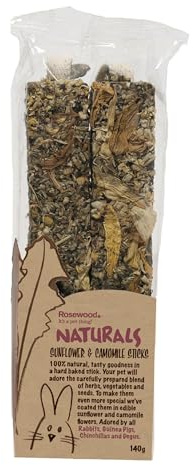Rosewood Naturals Sunflower & Chamomile Sticks, Small Animal Treat for Rabbits, Guinea Pigs, Chinchillas, Degus, Hamsters, Gerbils, Mice and Rats, 140g