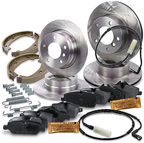 4x Bremsscheiben + Bremsbeläge Bremsklötze + Bremsbacken Bremsbackensatz + Warnkontakt Vorne + Hinten