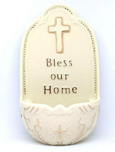Acquasantiera In Porcellana Bless Our Home Collezione Fiorentina Media Da 17.7cm Regalo Cattolico