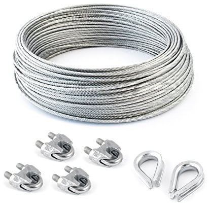 15m DRAHTSEIL SET 5mm 6x7+FC + 4x SEILKLEMMEN + 2x KAUSCHE verzinkt Stahlseil Forstseil Windenseil Stahl Seilöse Seil mit Öse Drahtseilklemme Klemme Anschlagseil